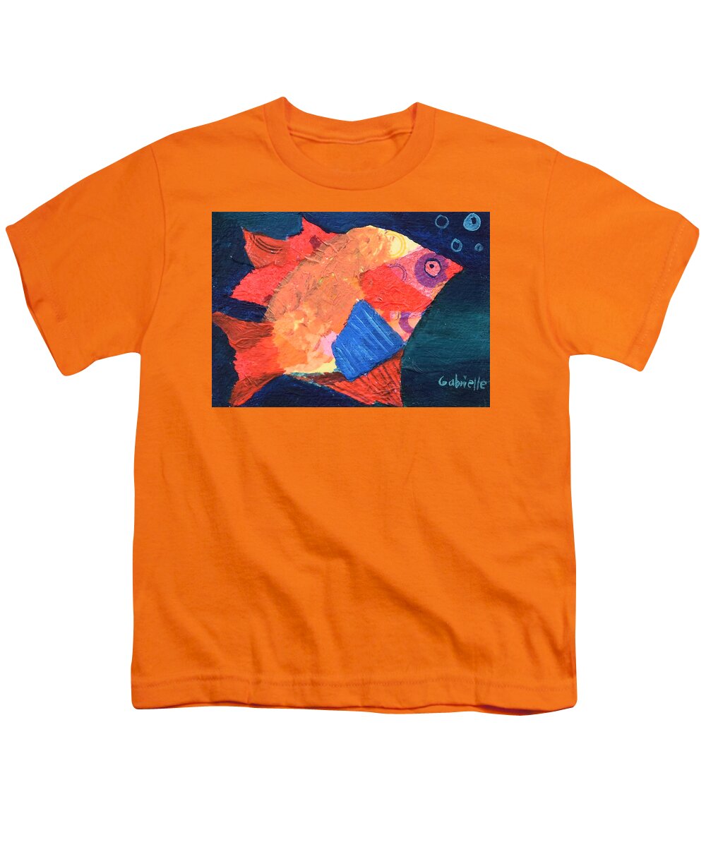 Fish Youth T-Shirt featuring the mixed media Funny Fish by Gabrielle Munoz