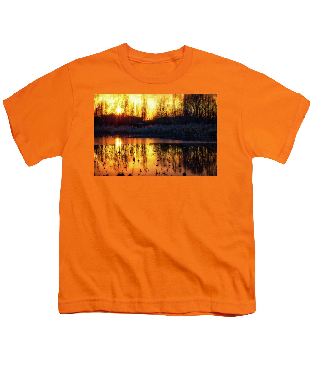 Italy Youth T-Shirt featuring the photograph Lotus on frozen Lake by Vivida Photo PC