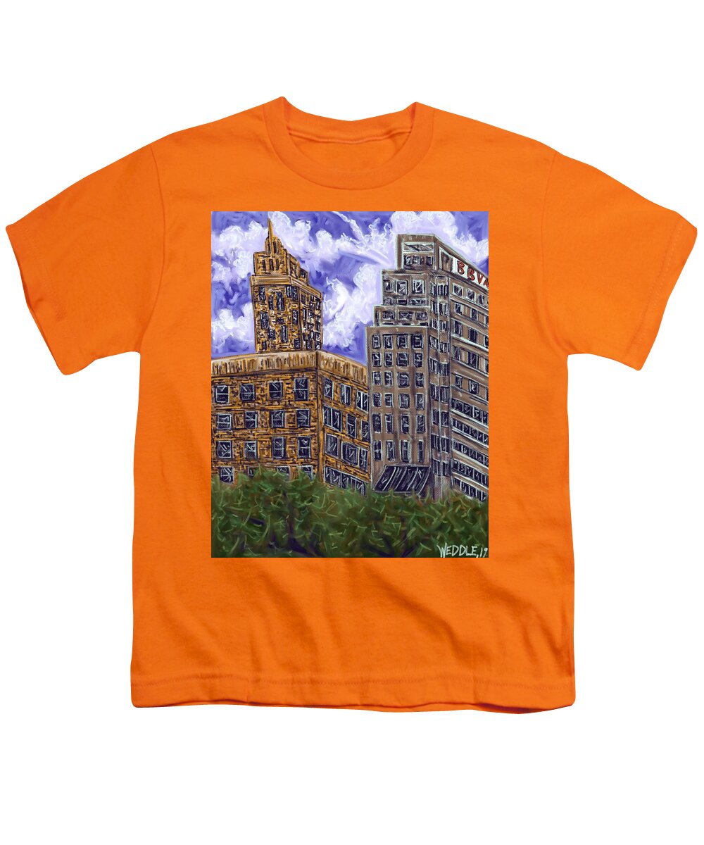 Skyscrapers Youth T-Shirt featuring the digital art Midsummer Skyscrapers by Angela Weddle
