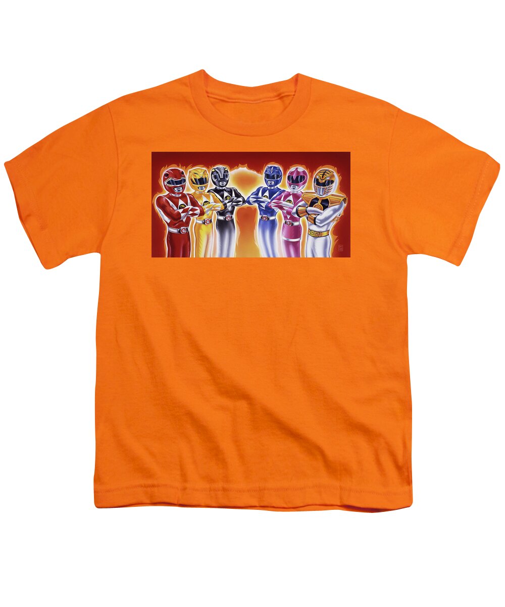Power Rangers Youth T-Shirt featuring the painting Power Rangers Heroes Art by Garth Glazier