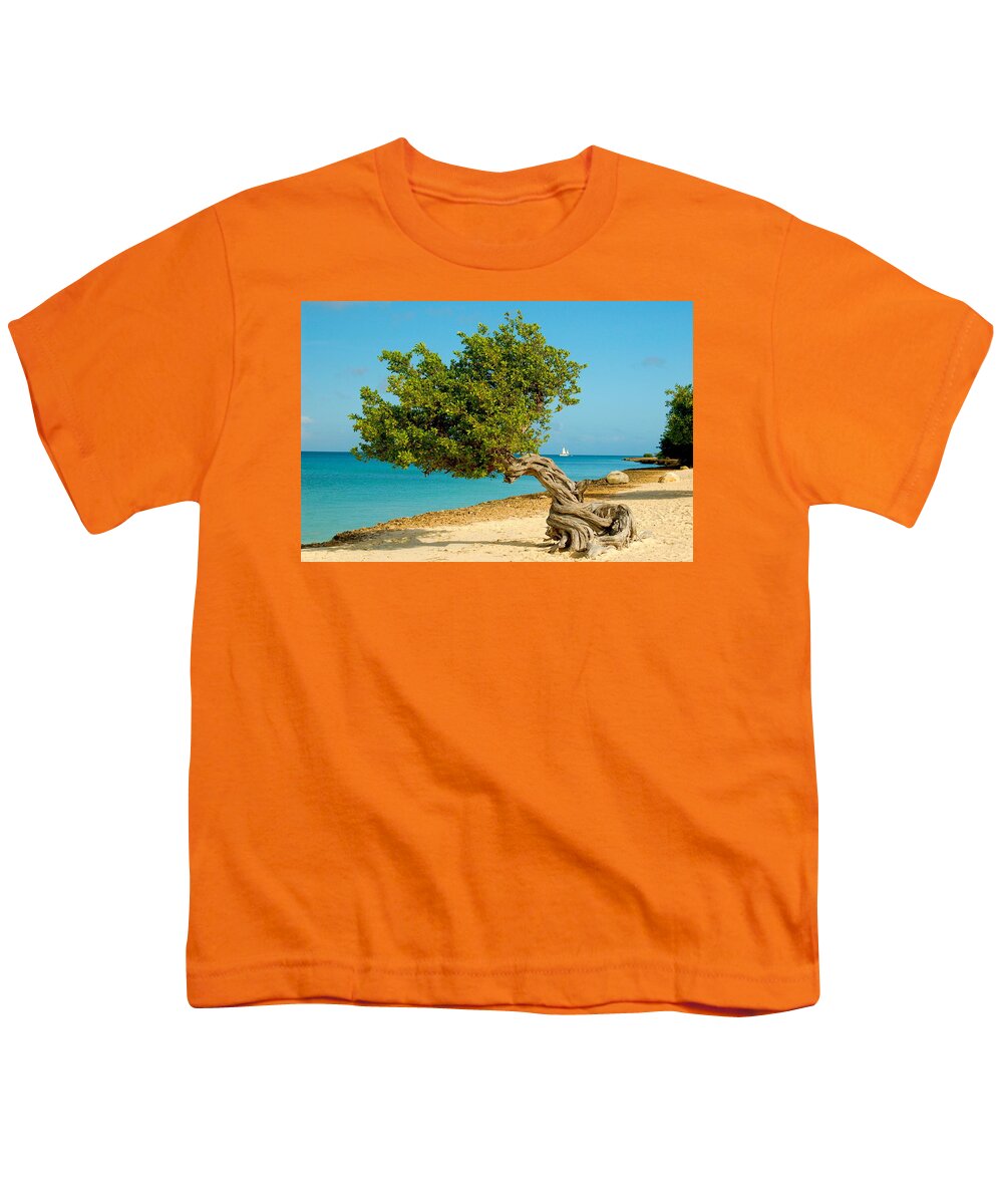 Aruba Youth T-Shirt featuring the photograph Sailing Off Aruba's Coast by Dennis Schmidt