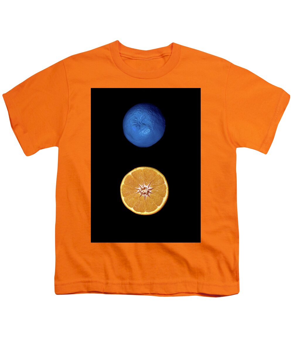 Citrus Youth T-Shirt featuring the photograph Slices of blue and orange fresh Citrus orange fruit by Michalakis Ppalis