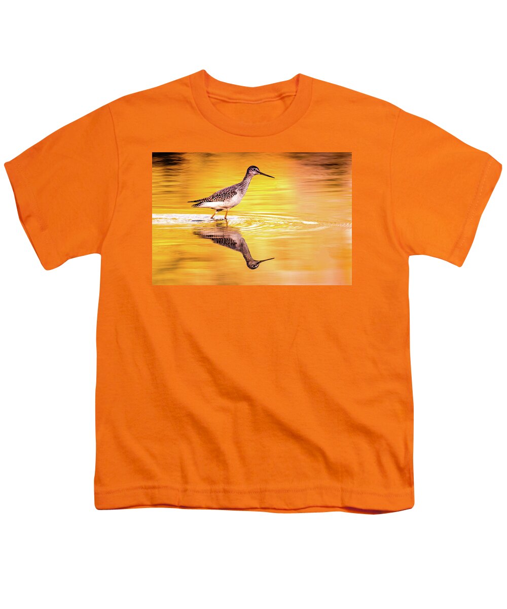 Kingfisher Youth T-Shirt featuring the photograph Yellowlegs at Sunset by Jerry Cahill