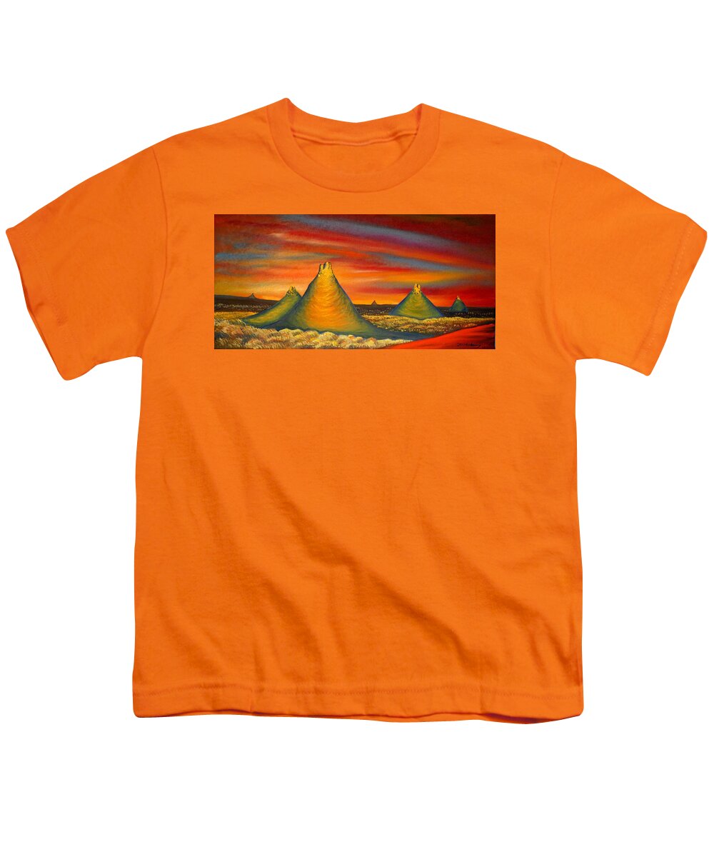 Red Youth T-Shirt featuring the painting Sunset #1 by Franci Hepburn