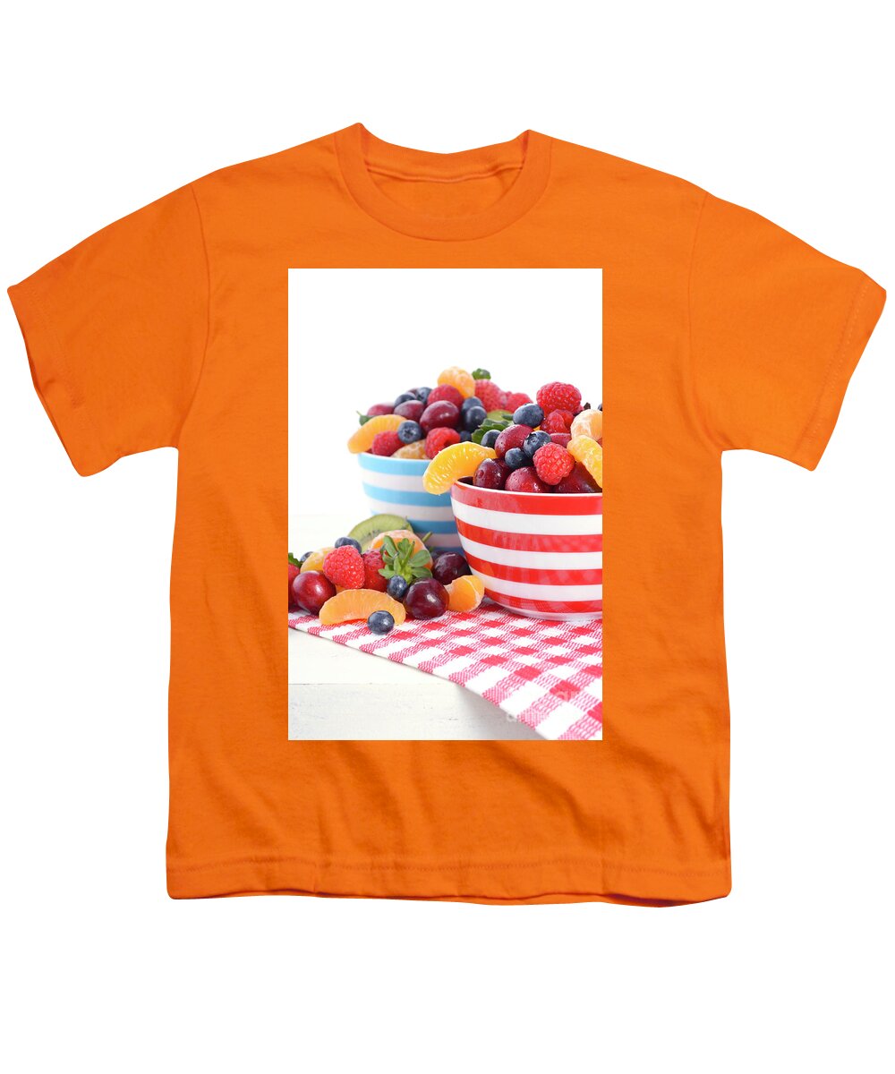 Blue Youth T-Shirt featuring the photograph Fresh colorful fruit in breakfast bowls #4 by Milleflore Images