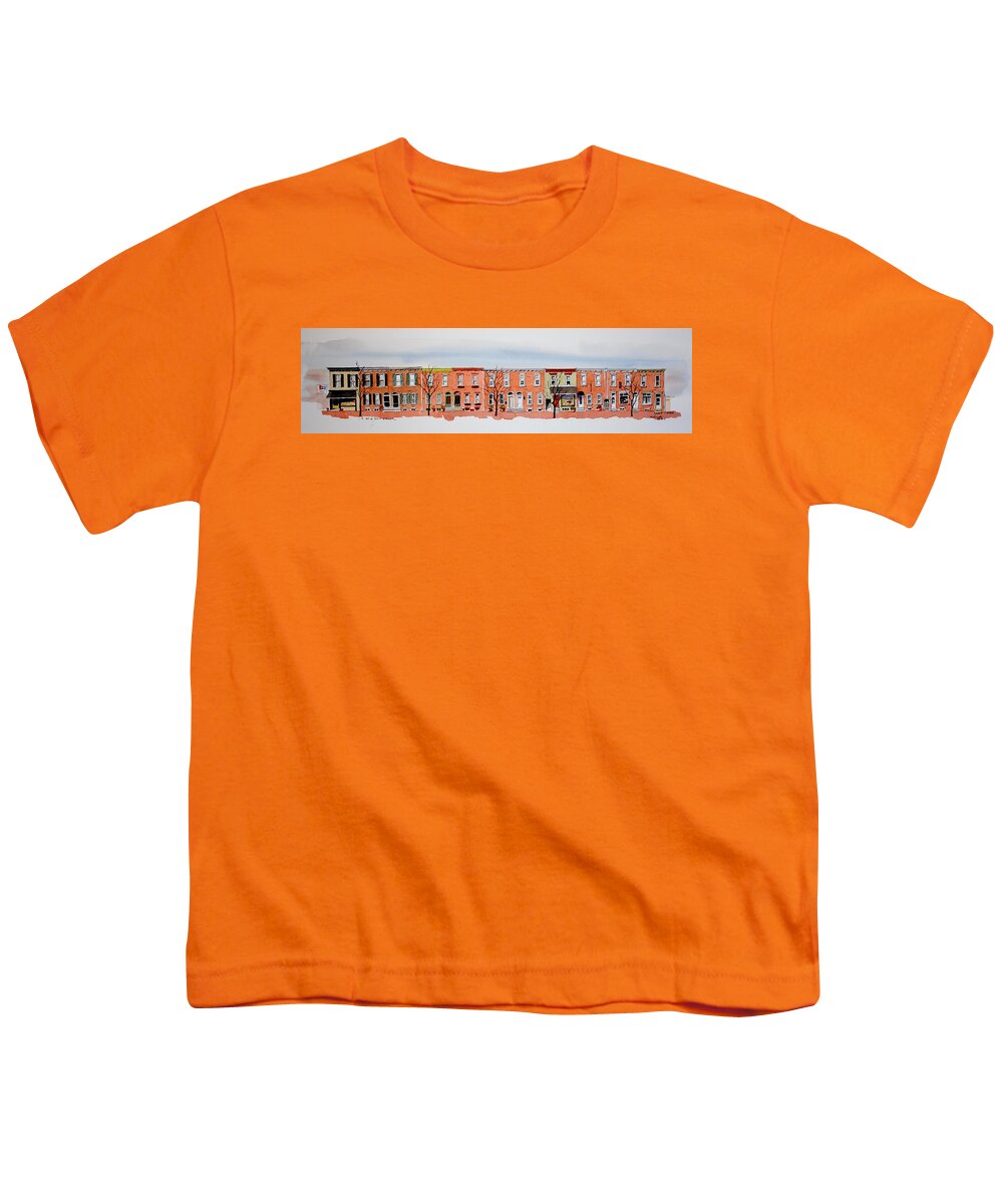 Watercolor Youth T-Shirt featuring the painting A bit of Scott Street 7x30 by William Renzulli