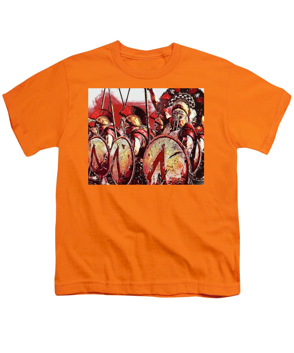 Spartan Youth T-Shirt featuring the painting Ancient Warriors, Spartiates - 14 by AM FineArtPrints