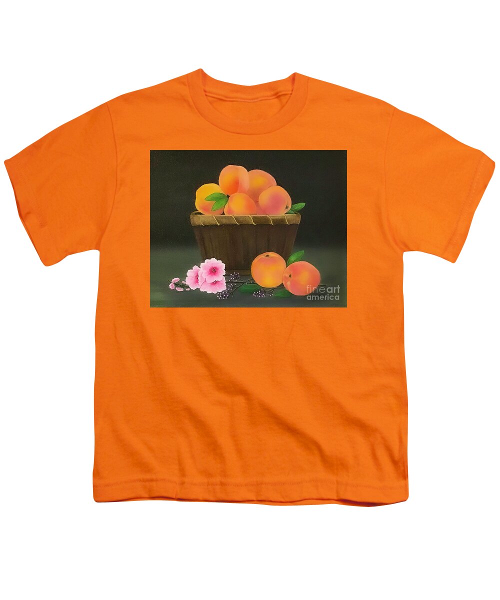 Peaches Youth T-Shirt featuring the painting Basket of Peaches by Shirley Dutchkowski