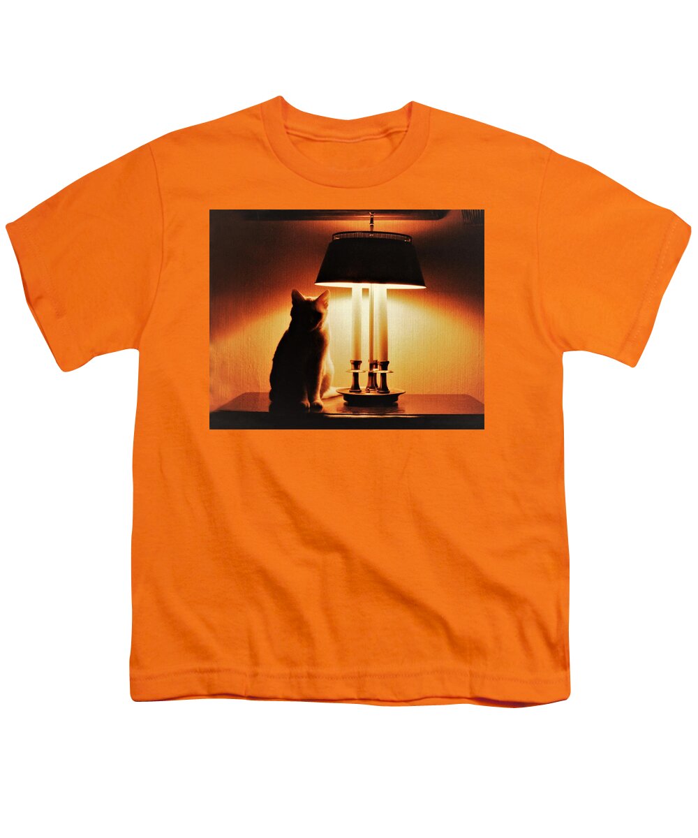 Cat Lamp Desk Light Shadow Youth T-Shirt featuring the photograph Cat Lamp by John Linnemeyer
