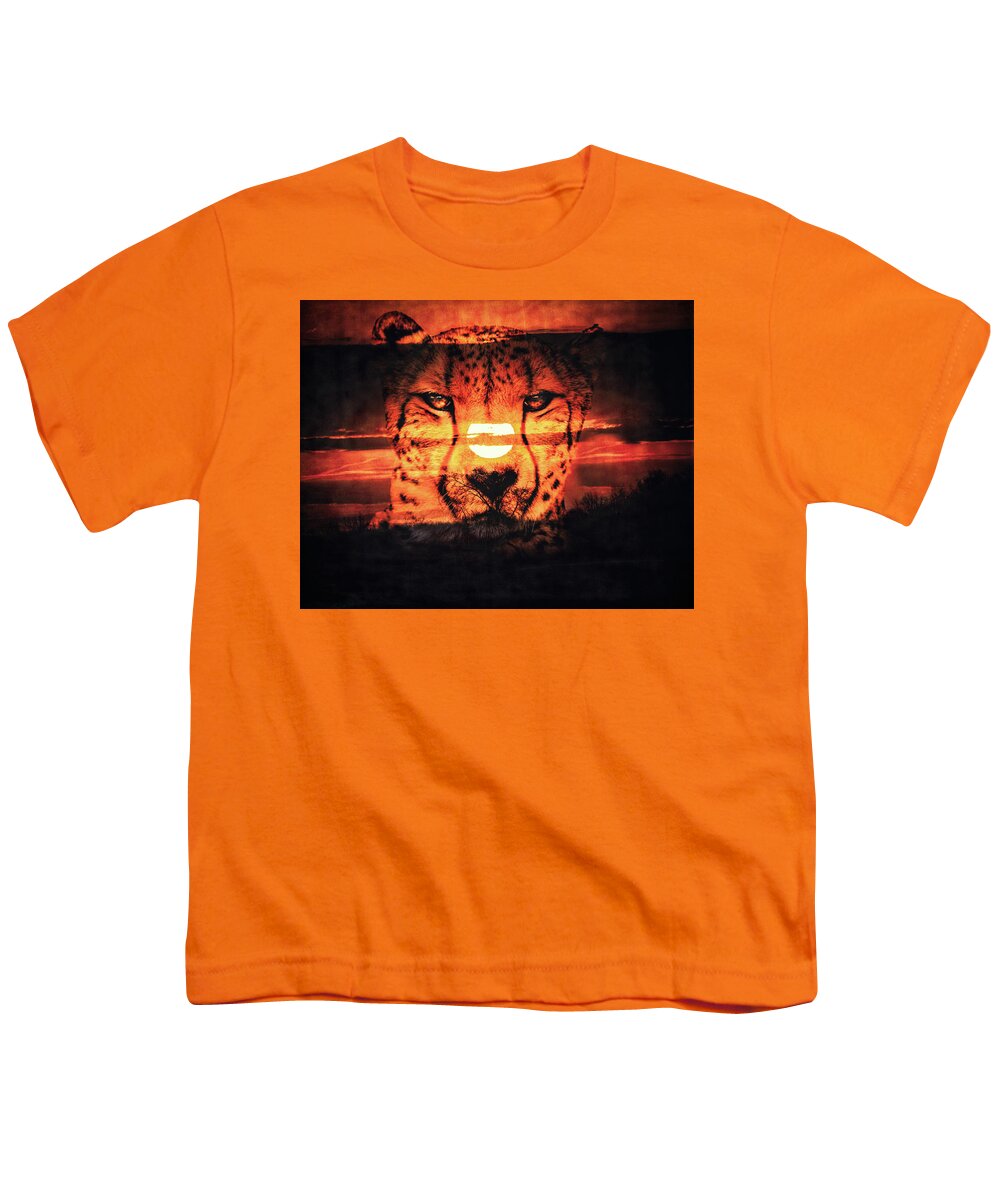 Cheetah Portrait Youth T-Shirt featuring the photograph Cheetah Sunset by Dan Sproul
