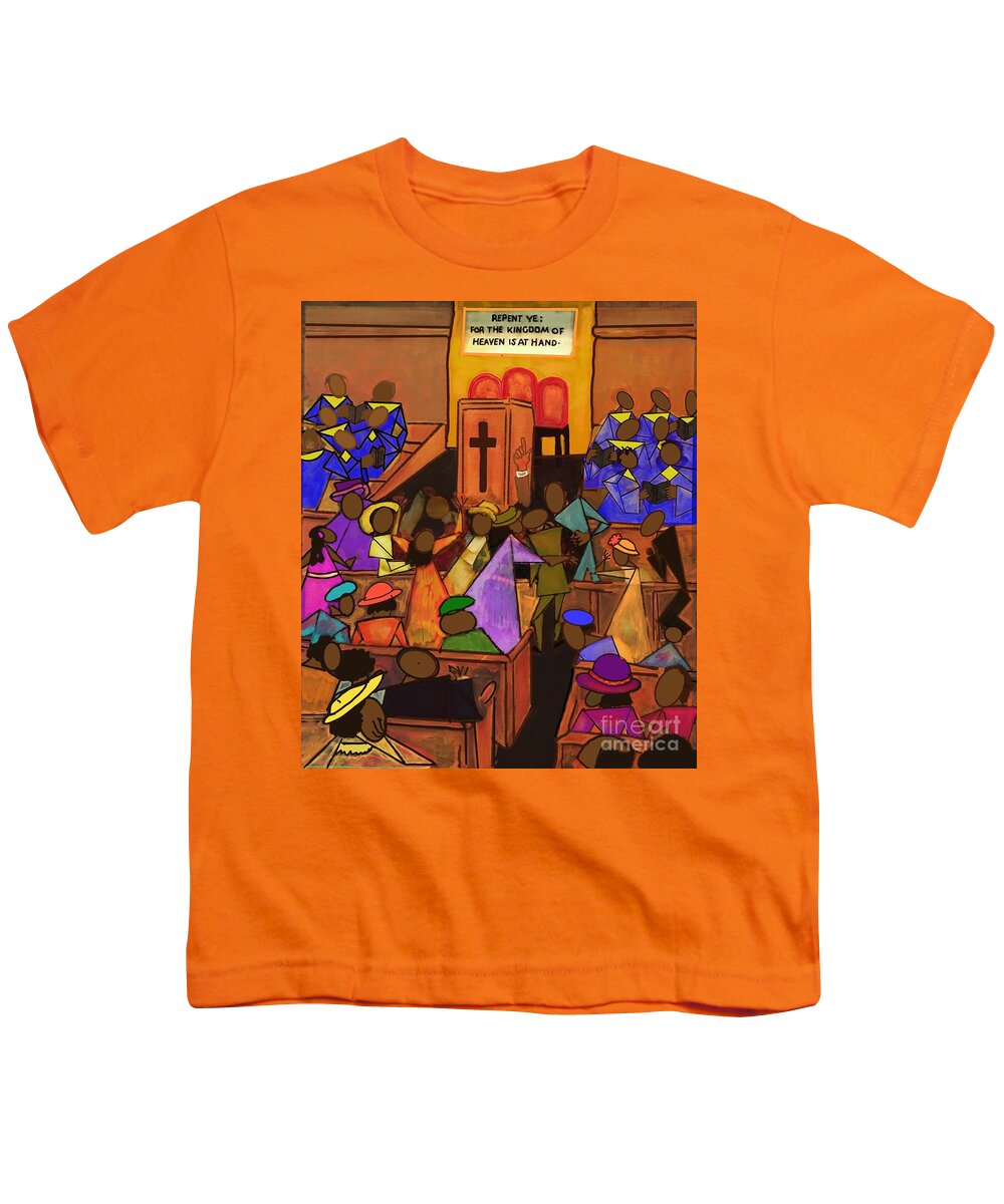Baptist Church Youth T-Shirt featuring the painting Church Scene Reimagined by D Powell-Smith