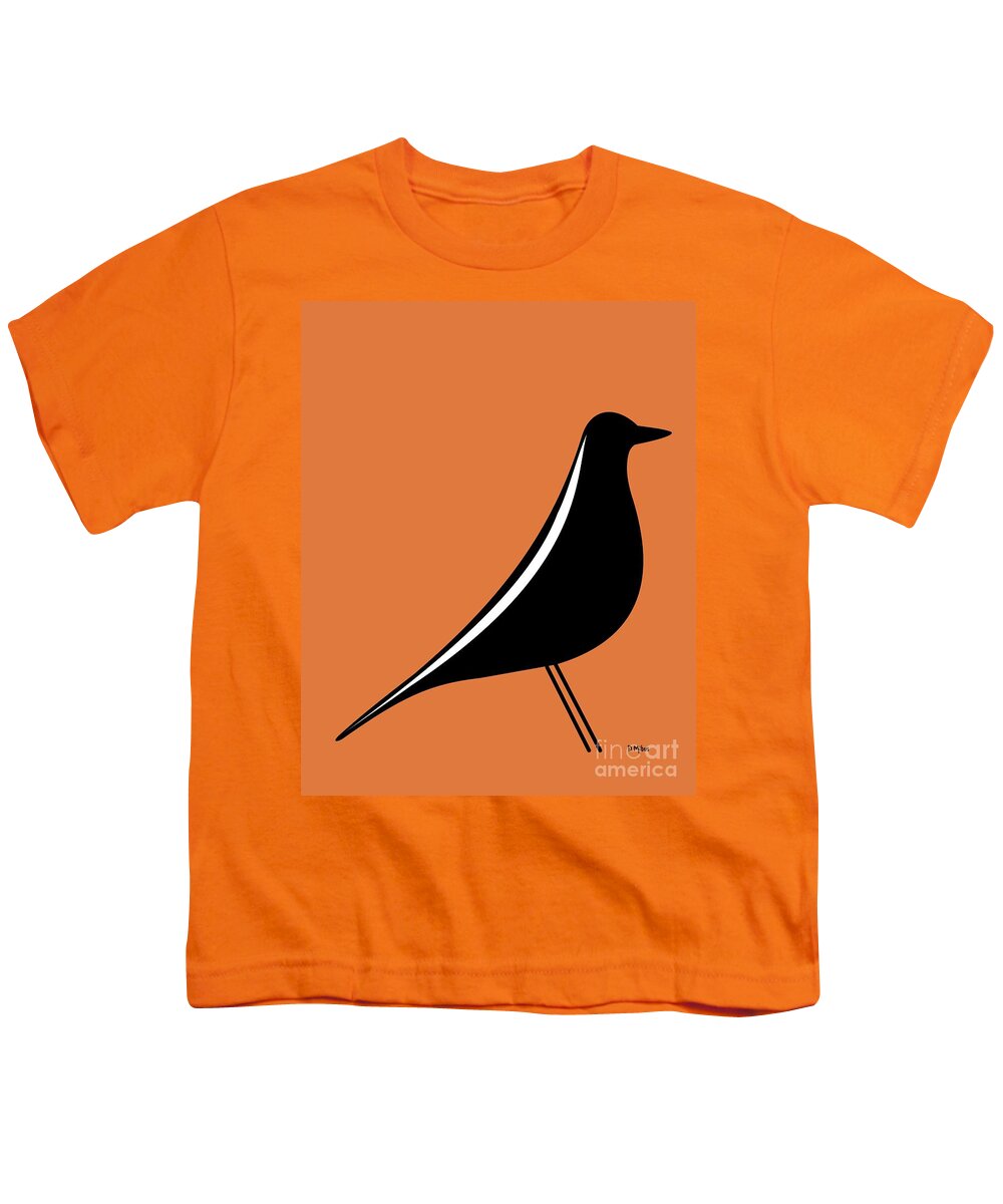 Mid Century Modern Youth T-Shirt featuring the digital art Eames House Bird on Orange by Donna Mibus