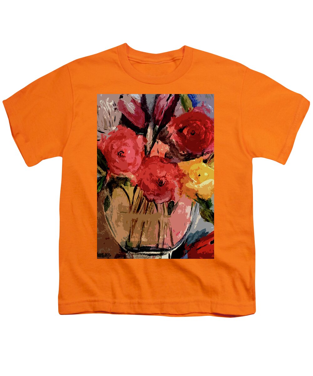 Fun Youth T-Shirt featuring the digital art Fun Rosy Rustic Floral by Lisa Kaiser