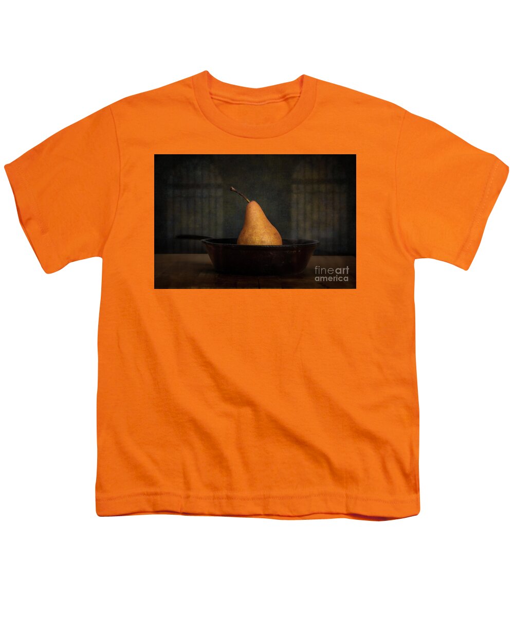 Still Life Youth T-Shirt featuring the photograph Lone Pear in Cast Iron 1 by Jarrod Erbe