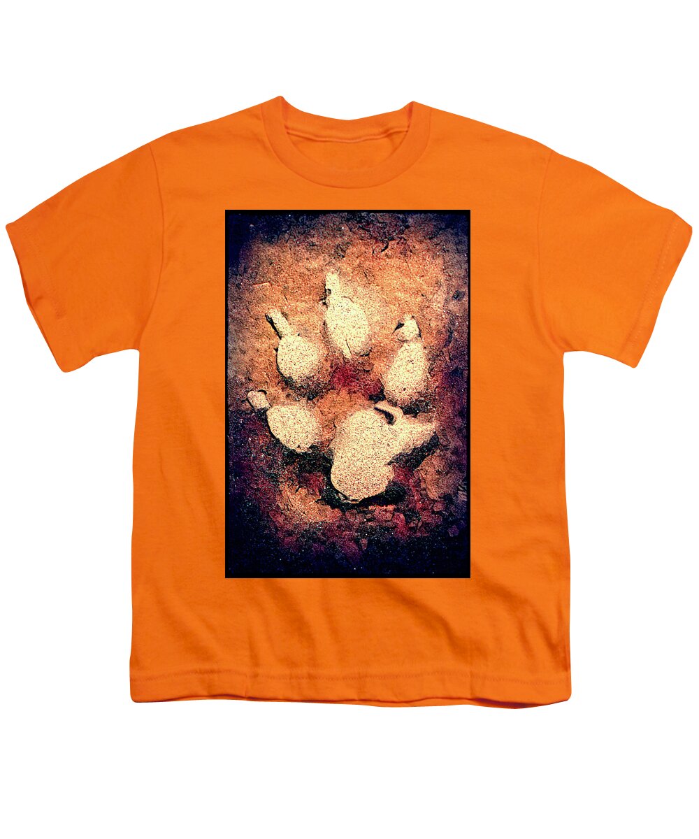 Pawprint Youth T-Shirt featuring the photograph Paw Print burned sand by Cathy Anderson