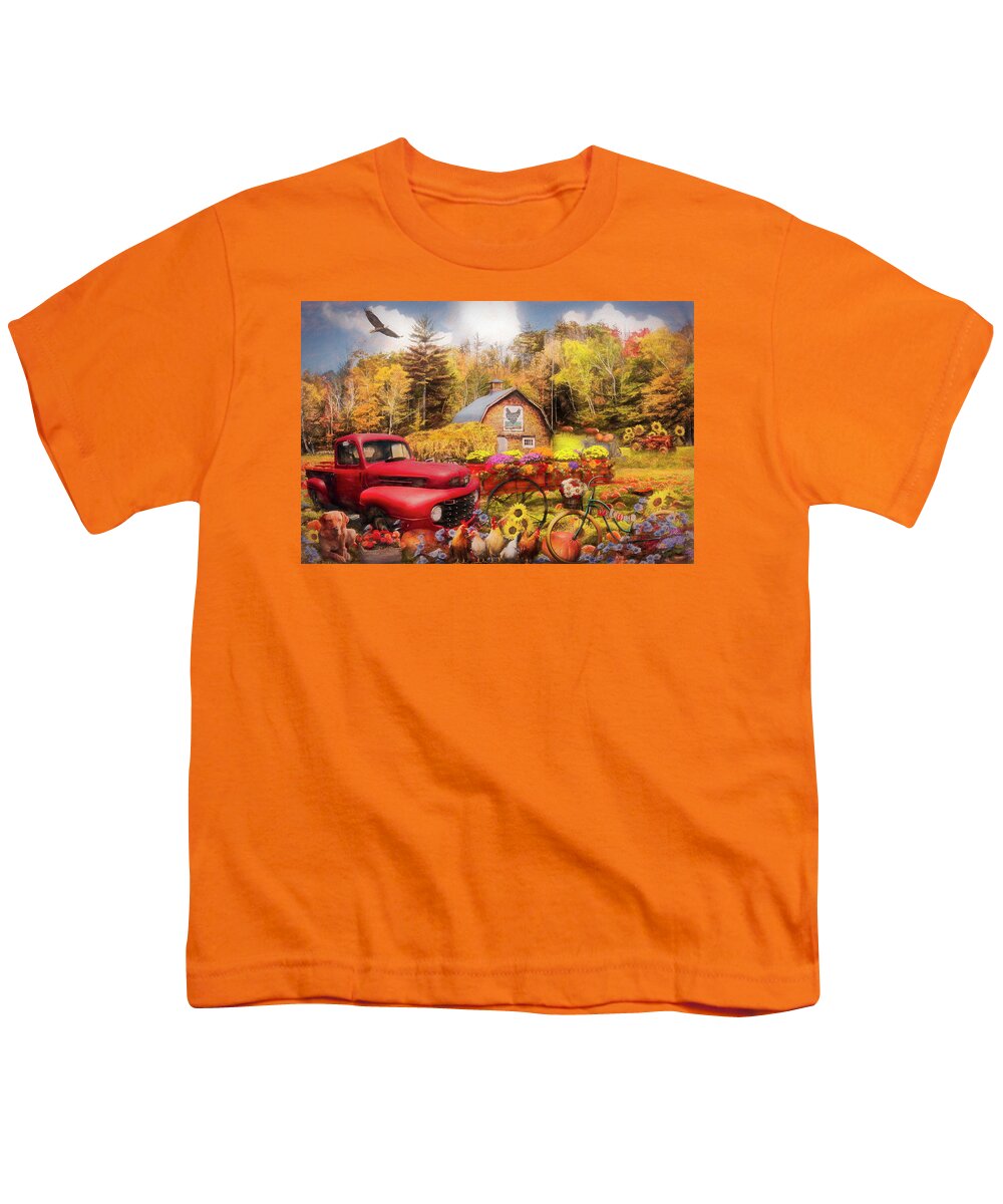 Truck Youth T-Shirt featuring the photograph Playing in Pumpkins in Autumn II Painting by Debra and Dave Vanderlaan