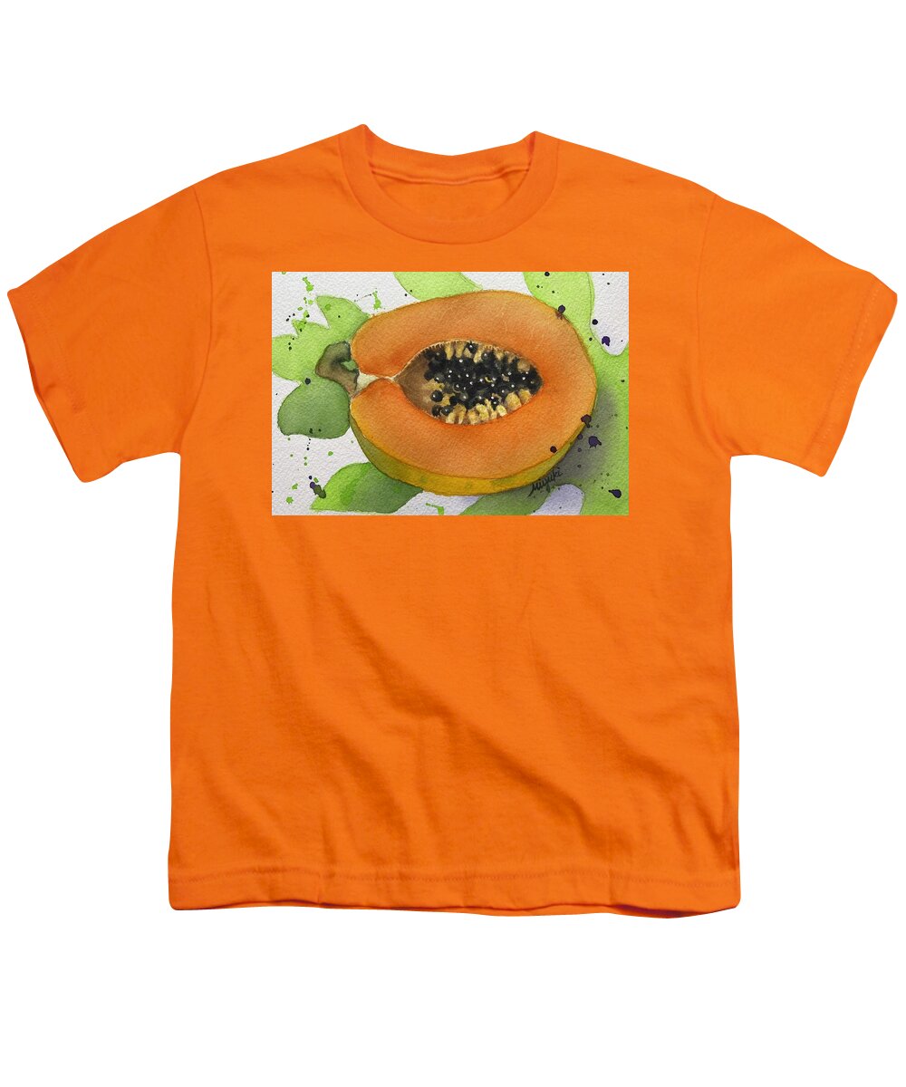 Papaya Youth T-Shirt featuring the painting Smiling Papaya by Kelly Miyuki Kimura