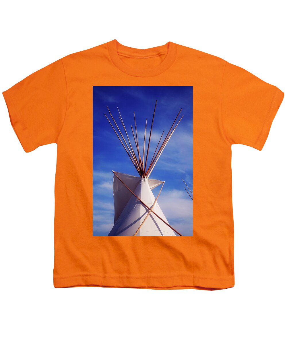 Tepee Youth T-Shirt featuring the photograph Tepee under a Great Plains Blue Sky by Toni Hopper