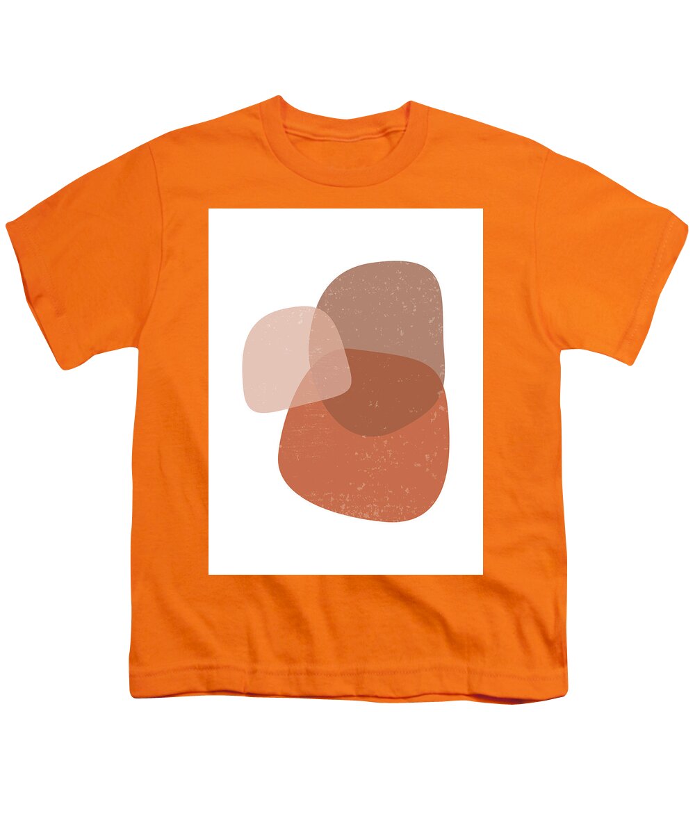 Terracotta Youth T-Shirt featuring the mixed media Terracotta Abstract 54 - Modern, Contemporary Art - Abstract Organic Shapes - Brown, Burnt Sienna by Studio Grafiikka