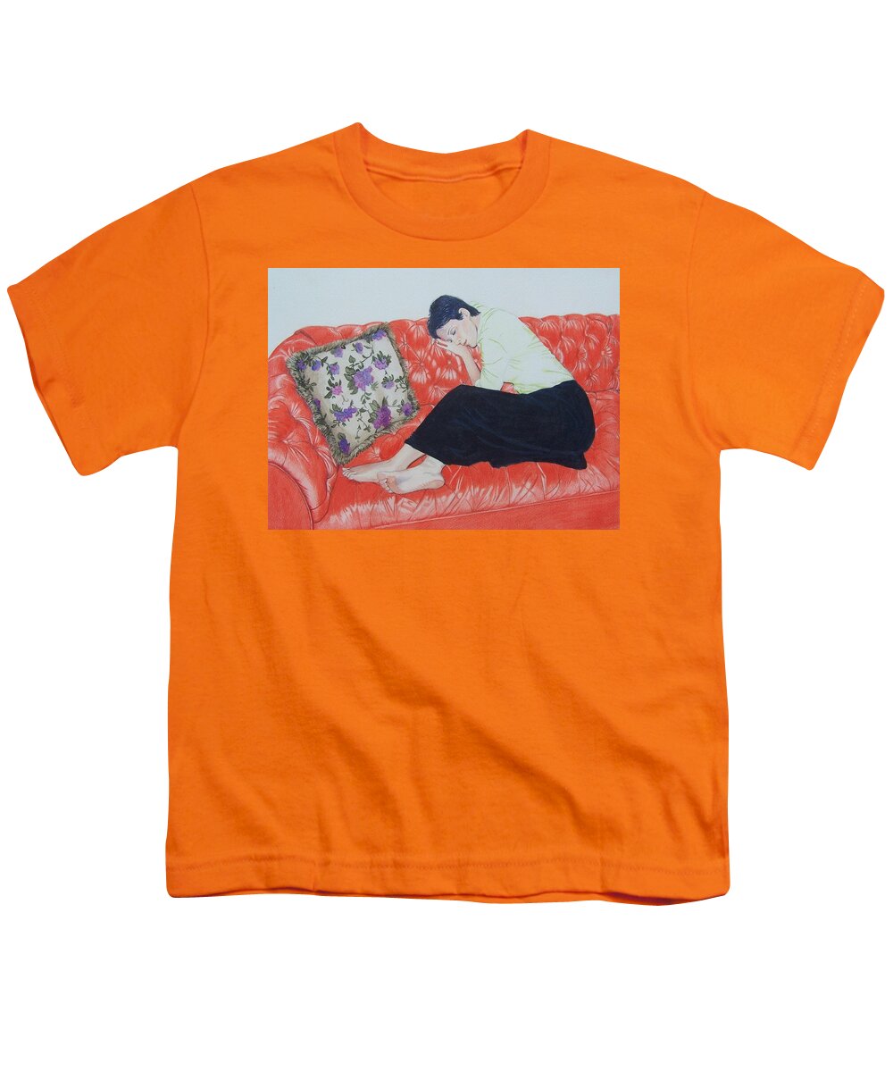 Red Youth T-Shirt featuring the mixed media The red sofa by Constance Drescher