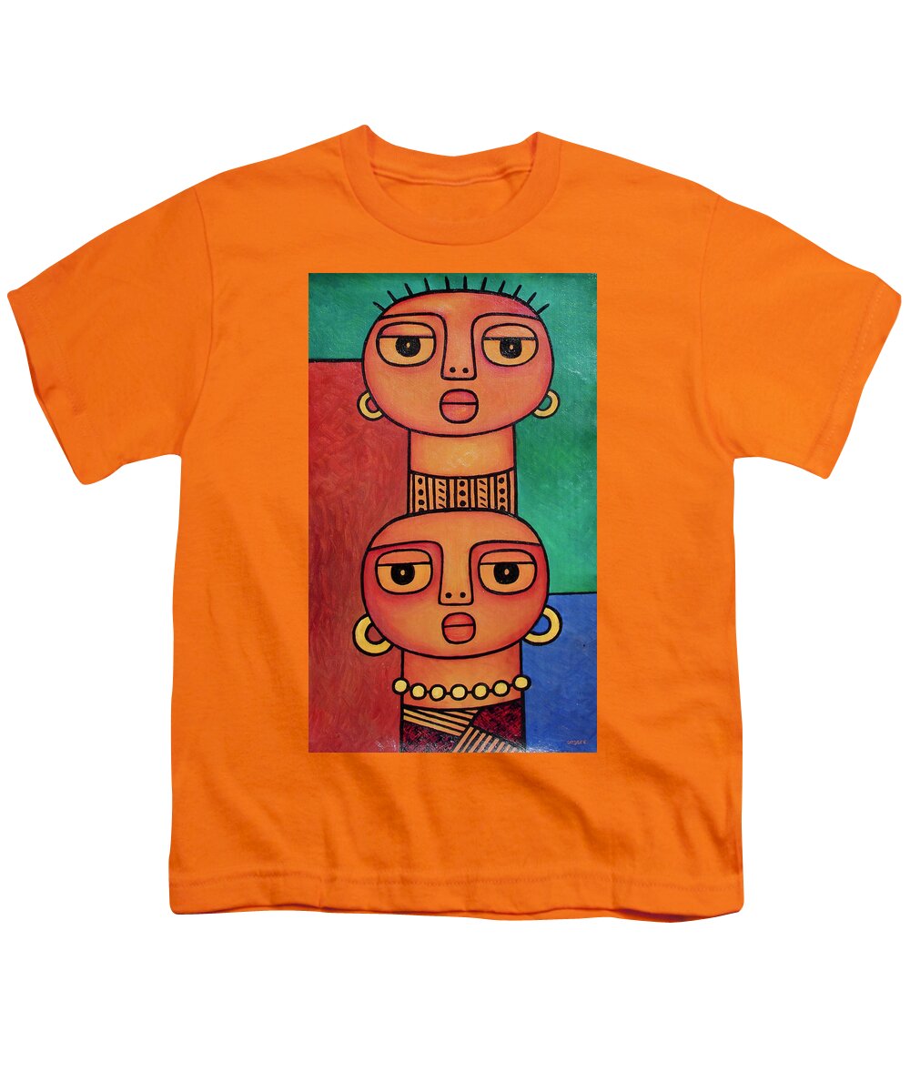 Africa Youth T-Shirt featuring the painting Two Beauties - 2 by Elisha Ongere
