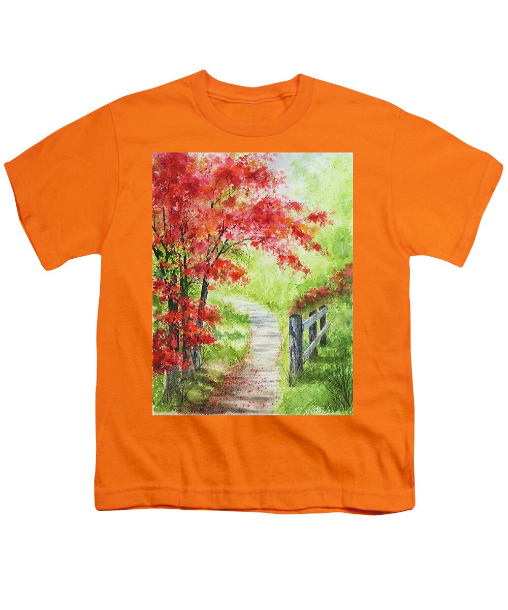 Nature Youth T-Shirt featuring the painting Walk This Way by Linda Shannon Morgan