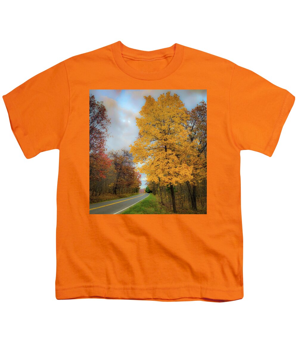Fall Youth T-Shirt featuring the photograph Yellow Tree, Rural Road by Lora J Wilson