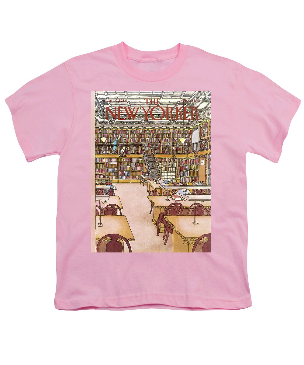Library Youth T-Shirt featuring the painting New Yorker January 9th, 1984 by Roxie Munro