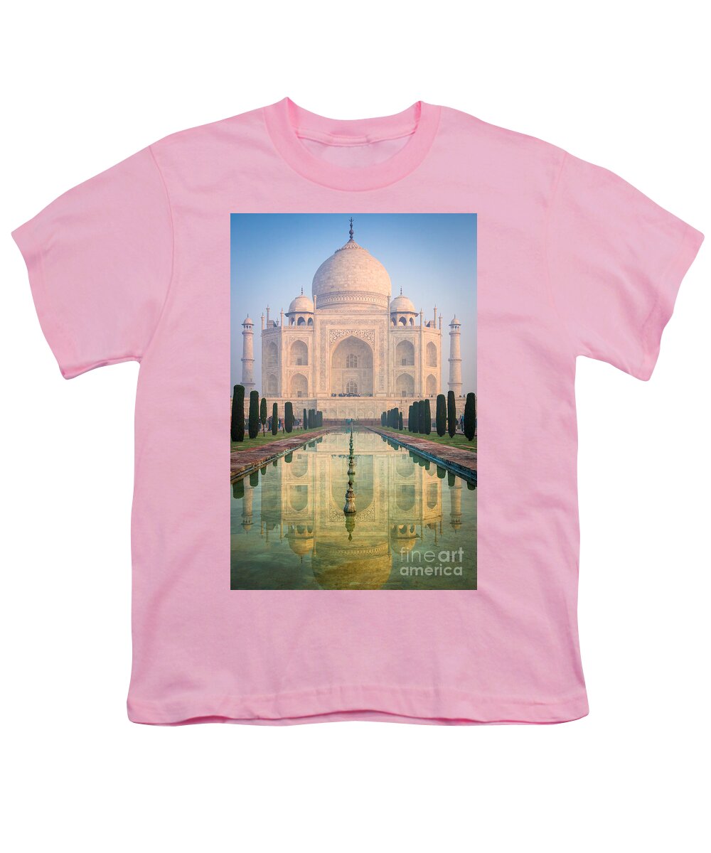 Agra Youth T-Shirt featuring the photograph Taj Mahal Dawn Reflection by Inge Johnsson
