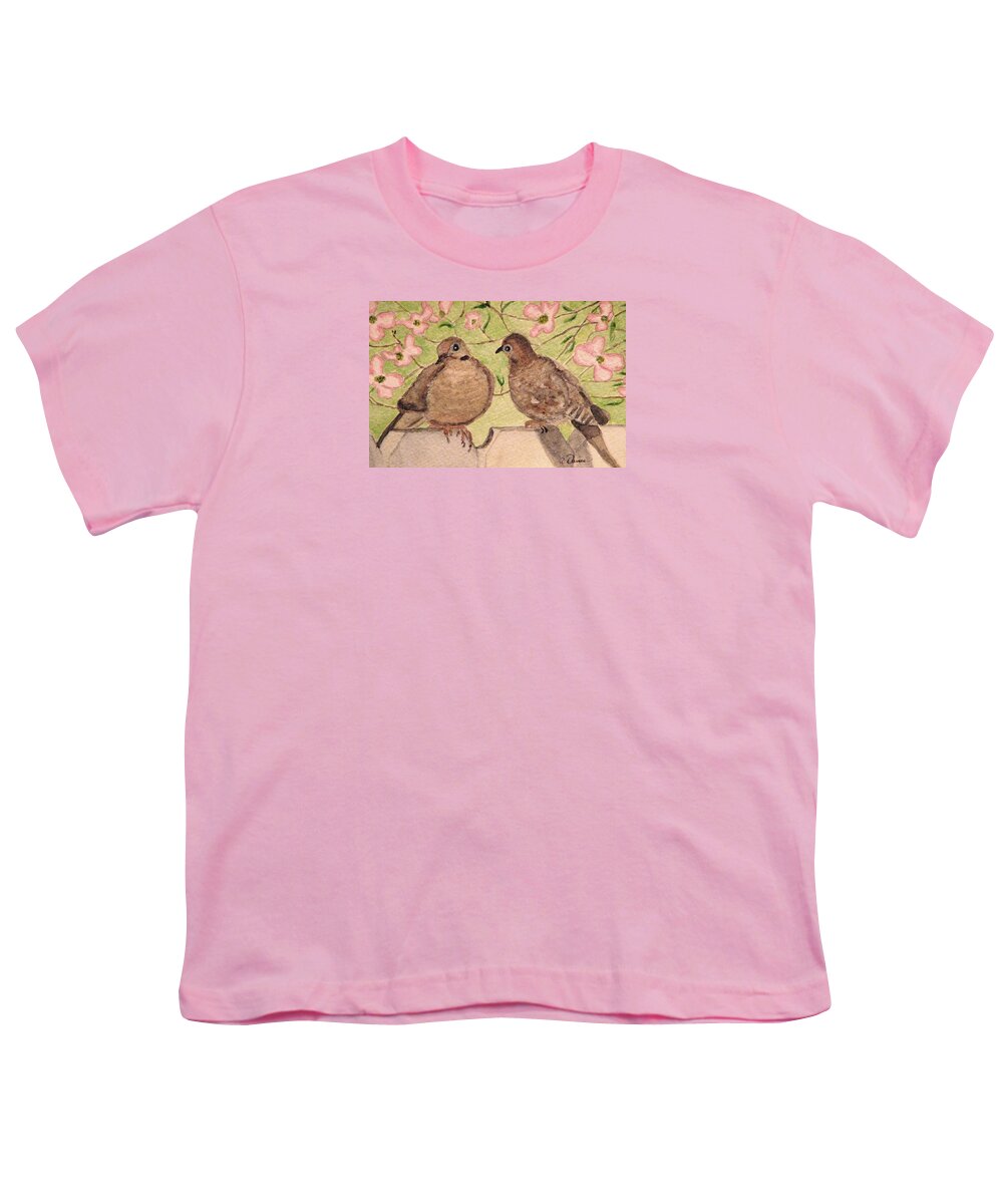 Mourning Doves Youth T-Shirt featuring the painting The Courtship by Angela Davies