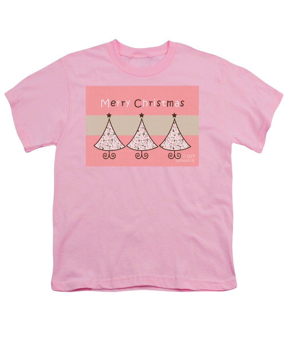 Trees Youth T-Shirt featuring the digital art Three Trees Pink 02 - Merry Christmas Greeting Card by Aimelle Ml