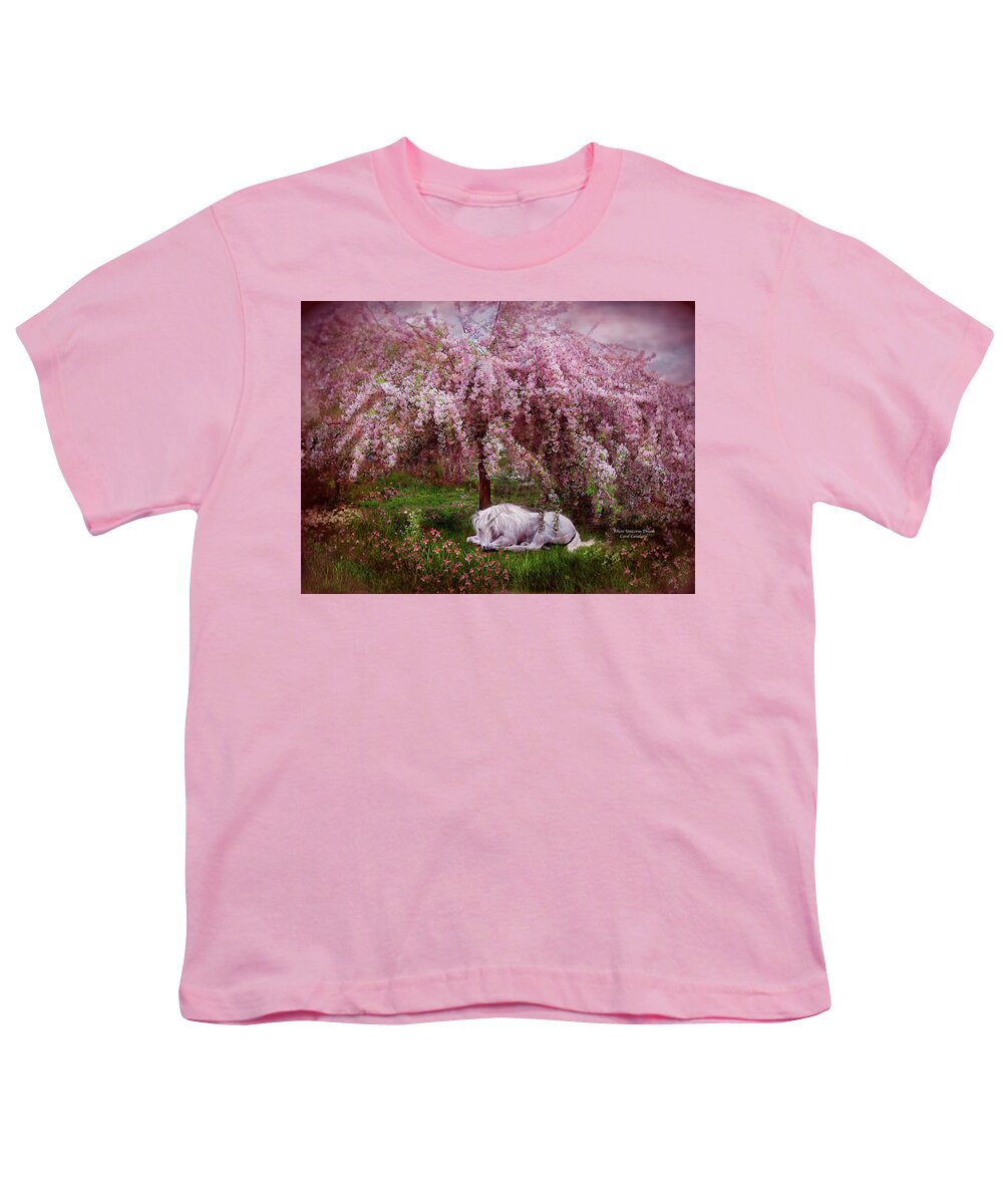 Unicorn Youth T-Shirt featuring the mixed media Where Unicorn's Dream by Carol Cavalaris