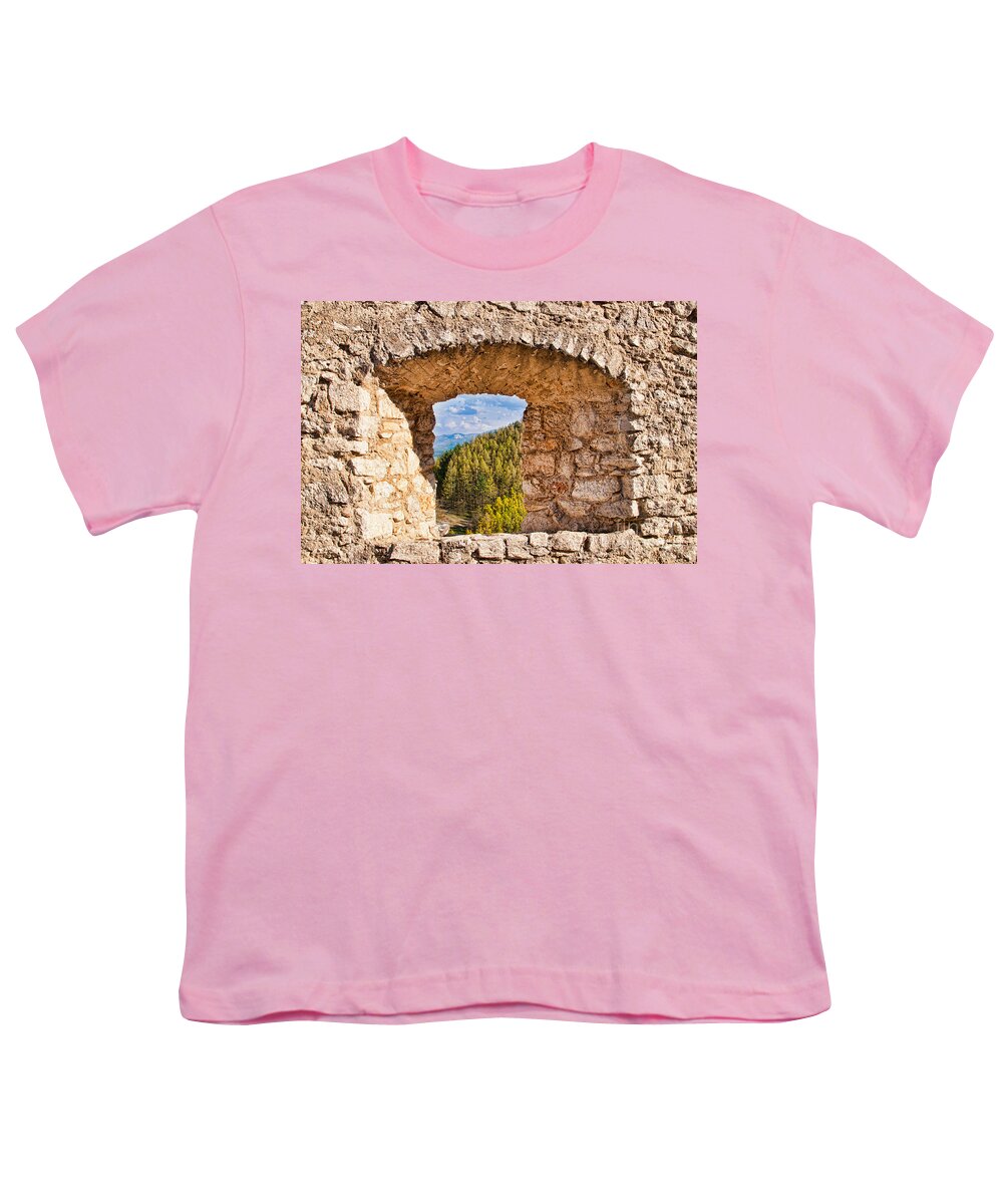 Wall Youth T-Shirt featuring the photograph Window in the castle wall by Les Palenik