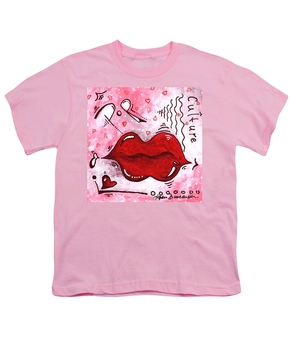 Lips Youth T-Shirt featuring the painting Original Mini PoP Art Lips Kiss Pop Culture Painting Kissable by Megan Duncanson by Megan Aroon