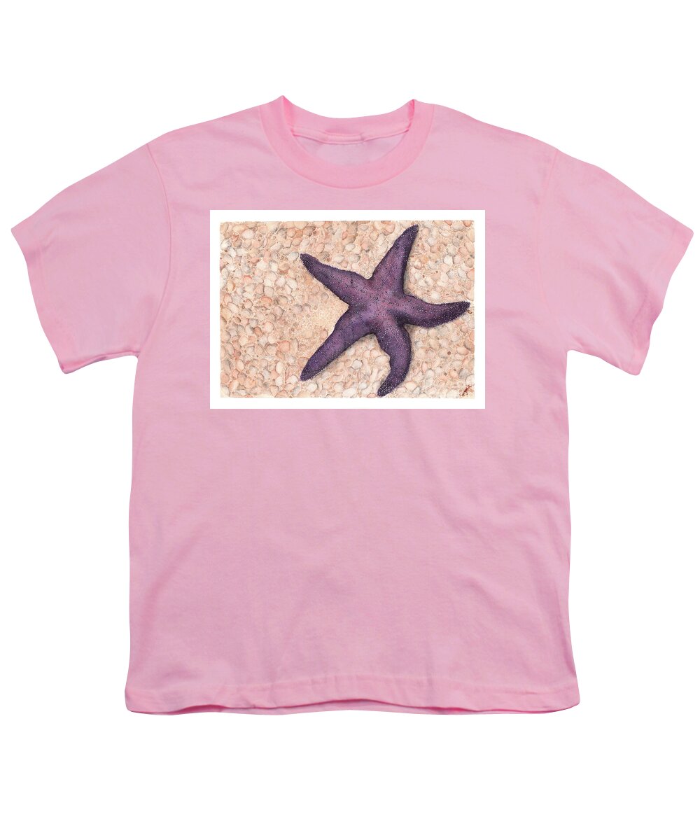 Starfish Youth T-Shirt featuring the painting Beach Starfish by Hilda Wagner