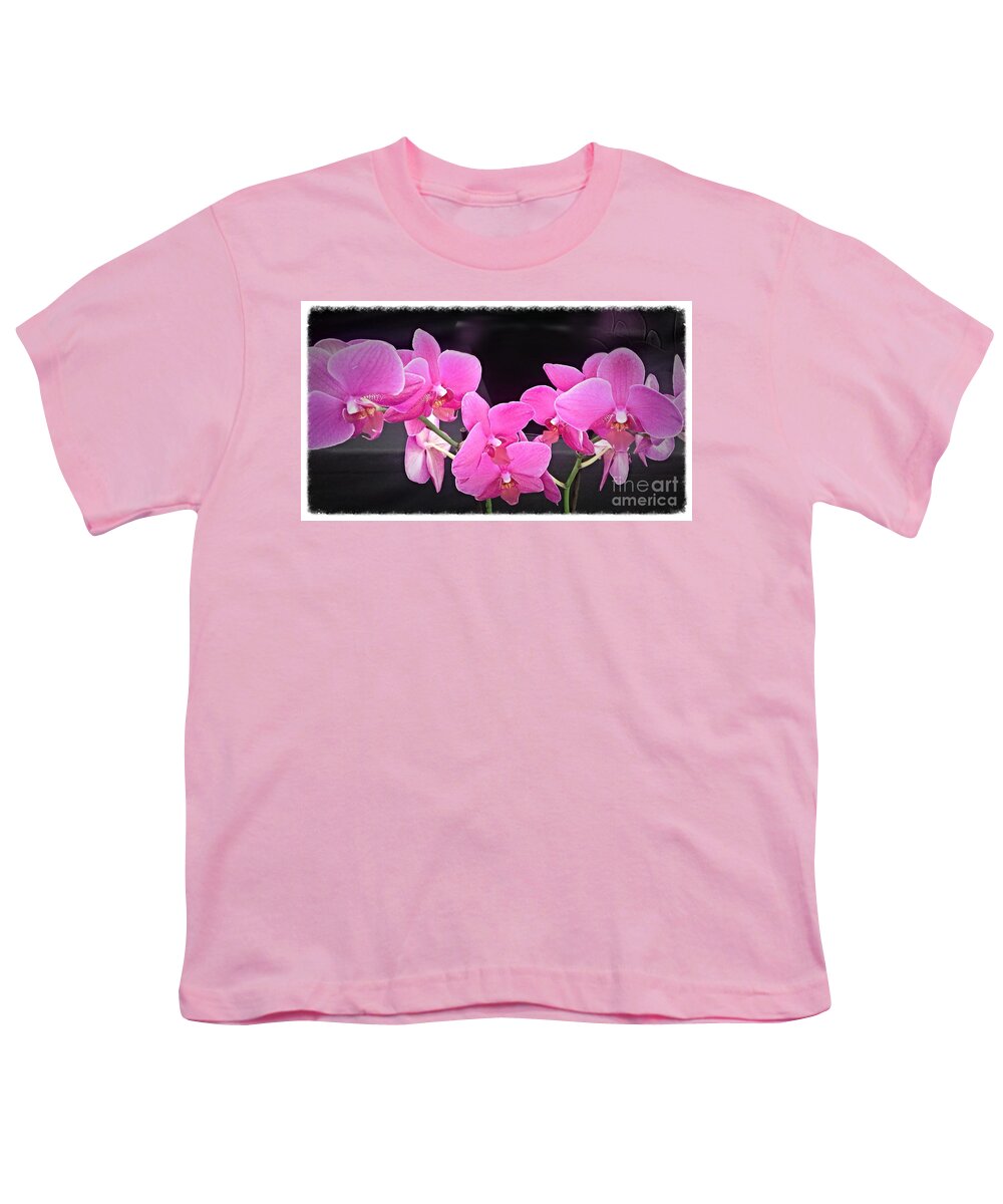 Pink Orchids Youth T-Shirt featuring the photograph Bright Pink Orchids by Joan-Violet Stretch