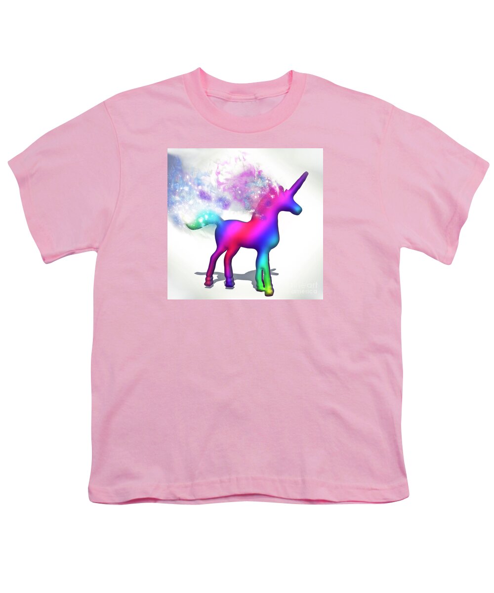Horse Youth T-Shirt featuring the digital art Colourful Unicorn with wake by Humorous Quotes