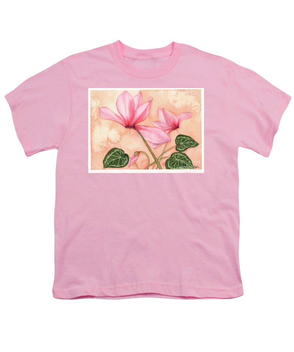 Cyclamen Youth T-Shirt featuring the painting Happy Dance by Hilda Wagner