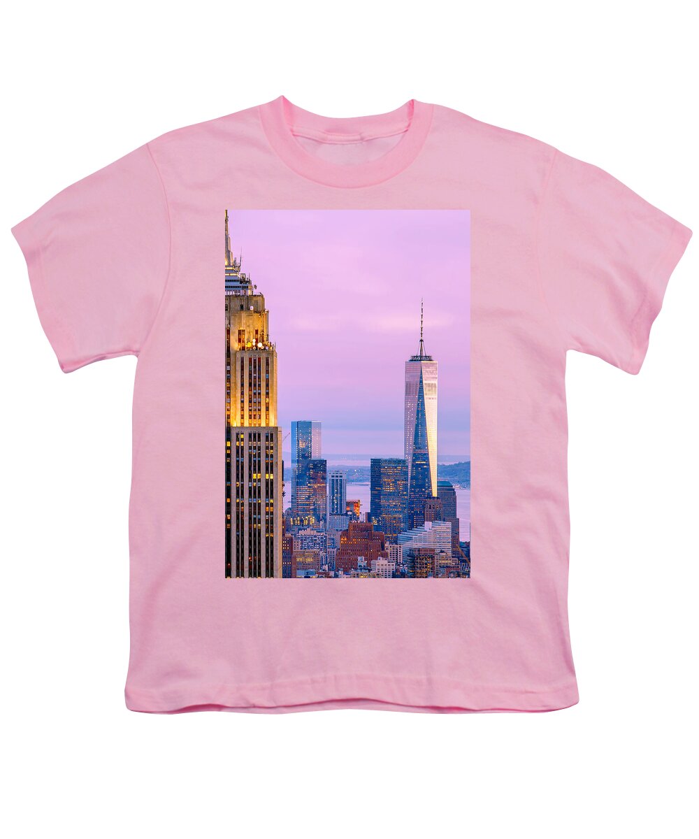 Empire State Building Youth T-Shirt featuring the photograph Manhattan Romance by Az Jackson