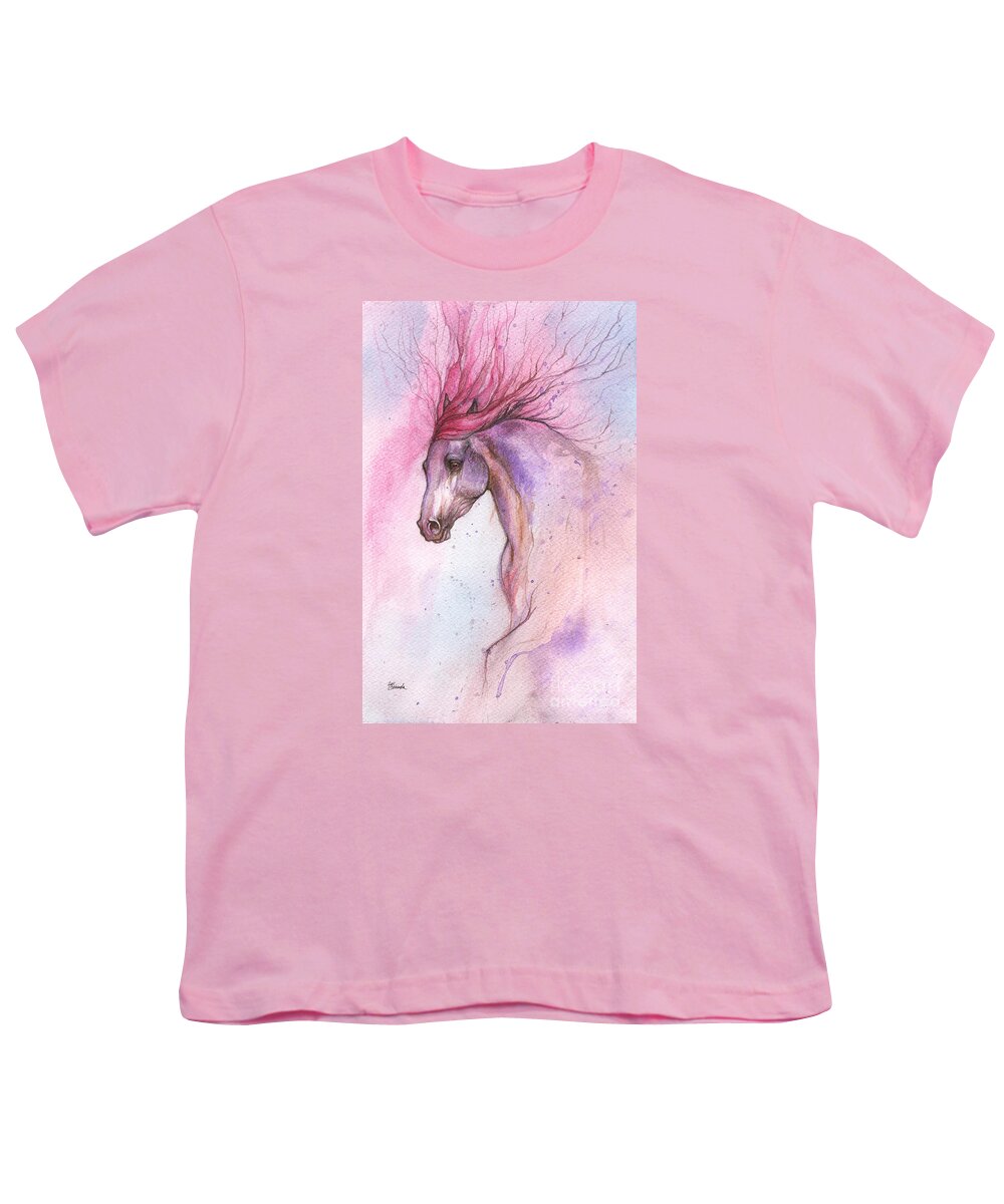 Horse Youth T-Shirt featuring the painting Pink Flames 2016 01 08 by Ang El