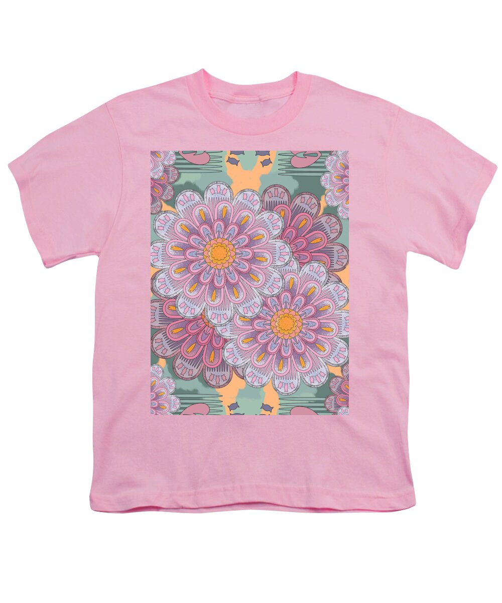 Pink Youth T-Shirt featuring the digital art Pink Zinnia Mandala by April Burton