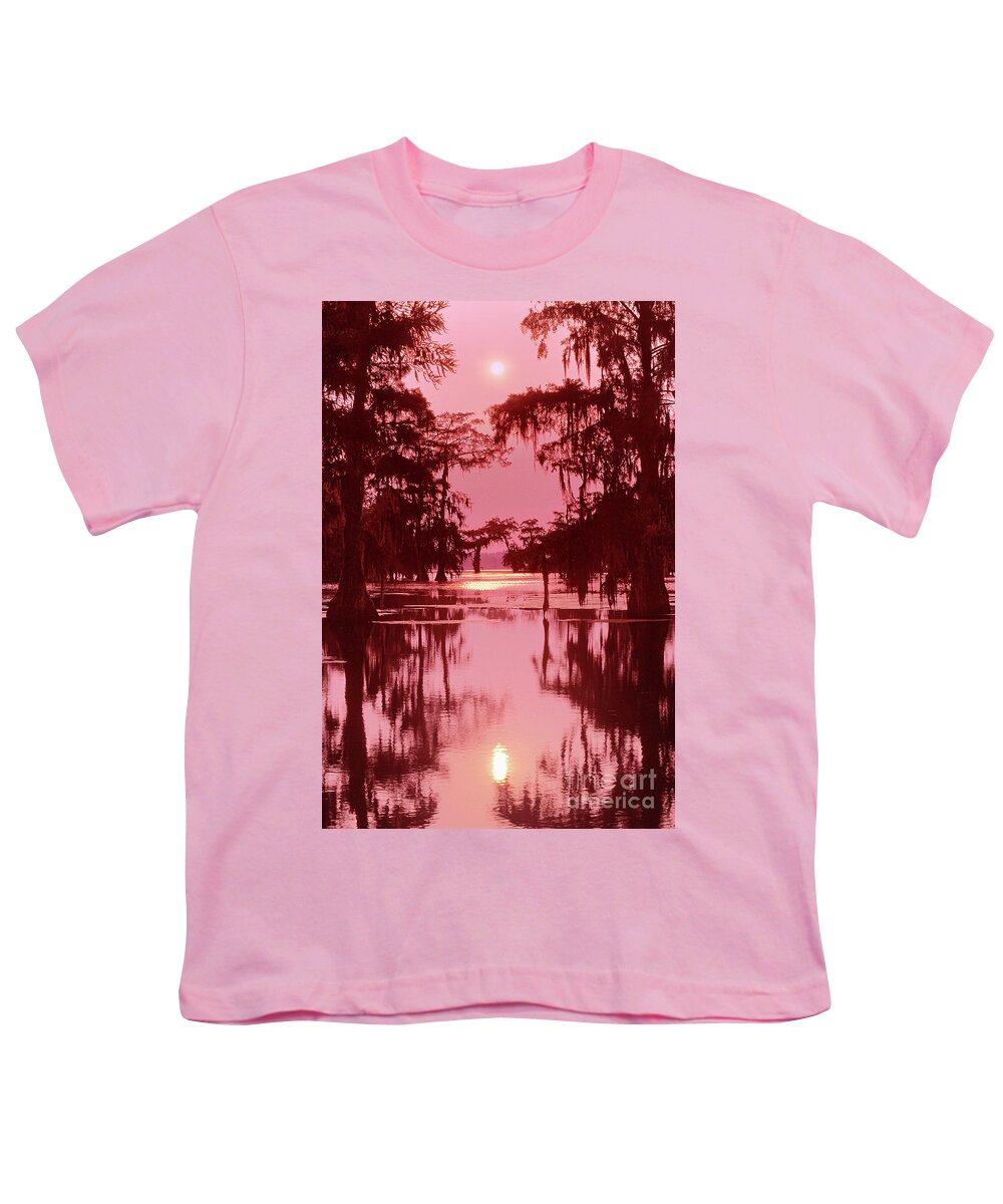 North America Youth T-Shirt featuring the photograph Sunset on the Bayou Atchafalaya Basin Louisiana by Dave Welling