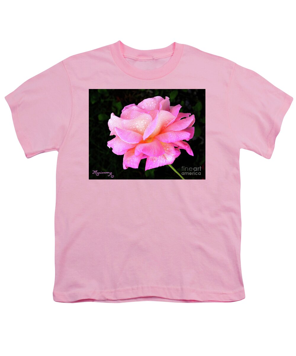 Flora Youth T-Shirt featuring the photograph Dewdrops on Roses... by Mariarosa Rockefeller