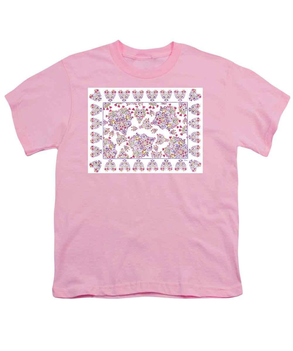 Lise Winne Youth T-Shirt featuring the drawing Floating Hearts with Border by Lise Winne