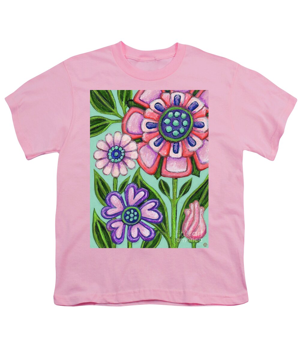 Flower Youth T-Shirt featuring the painting Enchantment. The Wildings. Floral Painting Series by Amy E Fraser
