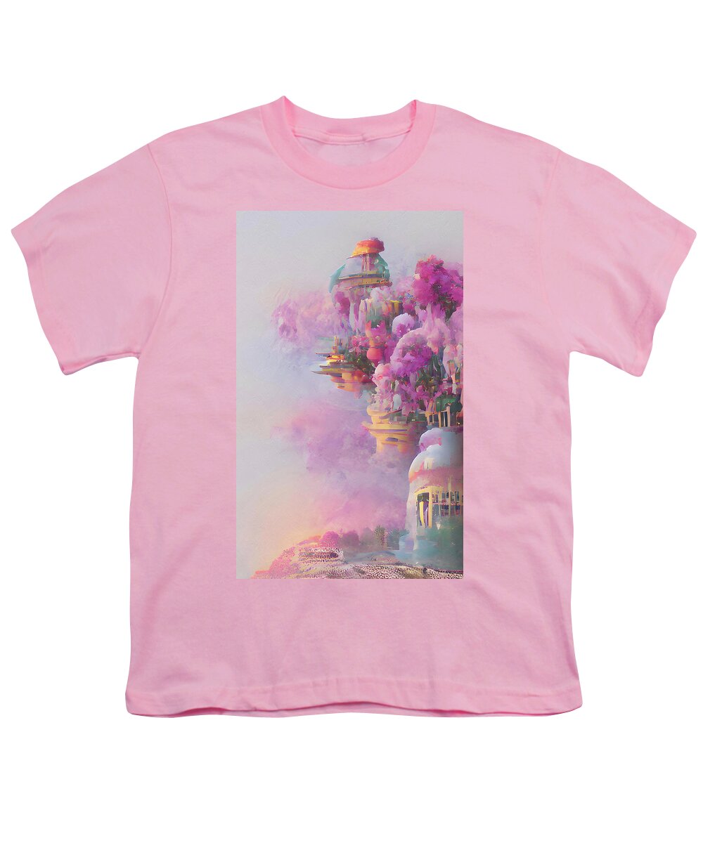 Fantasy Floral Castle Surrealism Youth T-Shirt featuring the mixed media Fantasy Floral Castle Surrealism by Georgiana Romanovna