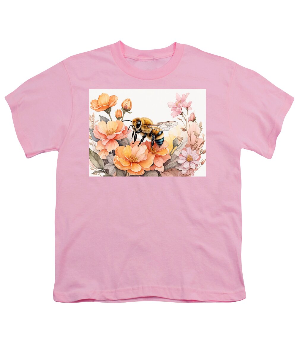 Ai Art Youth T-Shirt featuring the digital art Hard Working Little Bee by Michelle Meenawong