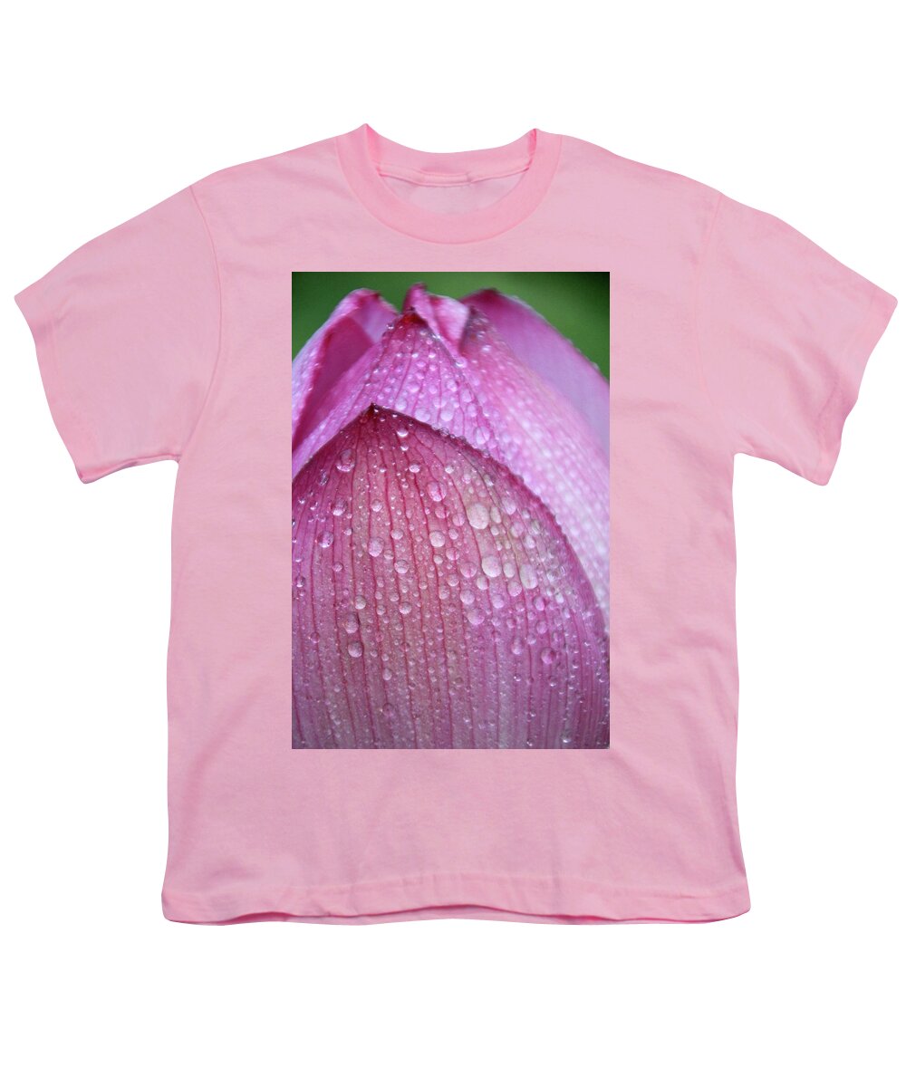 Pink Youth T-Shirt featuring the photograph Lotus Drops by Carolyn Stagger Cokley