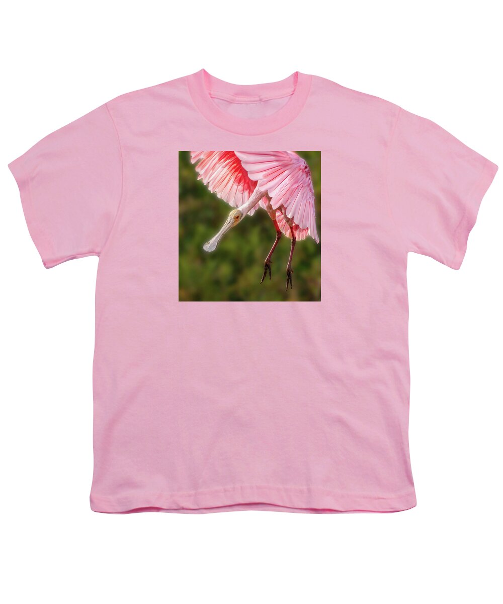 Roseate Spoonbill Youth T-Shirt featuring the photograph Roseate Spoonbill by Rebecca Herranen