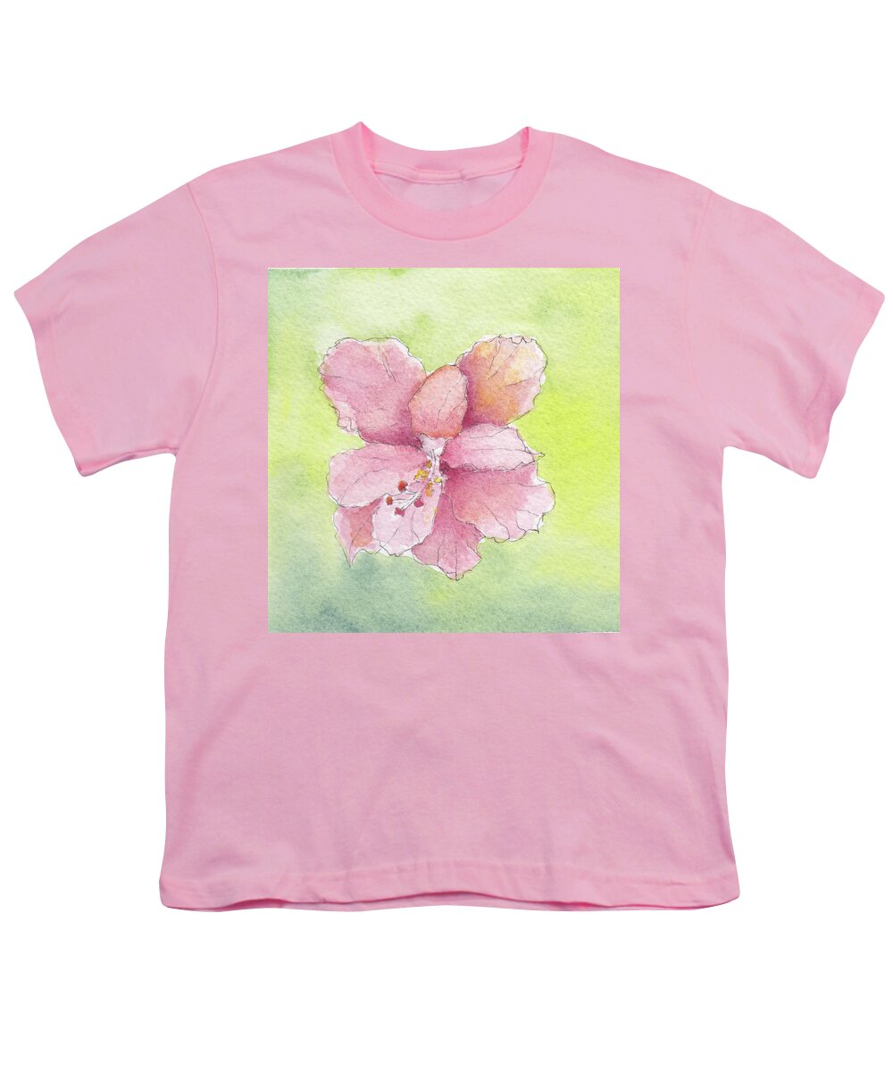 Hibiscus Youth T-Shirt featuring the painting Ruffled Hibiscus #2 by Anne Katzeff